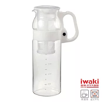 【iwaki】耐熱玻璃冷水壺 1.3L(手柄白)
