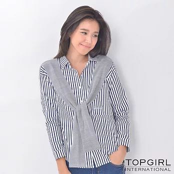 TOP GIRL-拼接條紋造型襯衫M藍