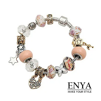Enya★潘朵拉寶盒 粉紅墜鍊手工串珠手環