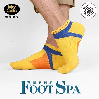 《瑪榭》Foot Spa系列．足弓腳踝加強舒適透氣機能男襪 - 台灣製L                             黃藍