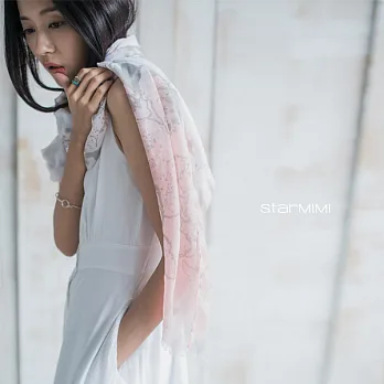 【StarMIMI】水墨花草渲染感絲巾*FREE粉橘