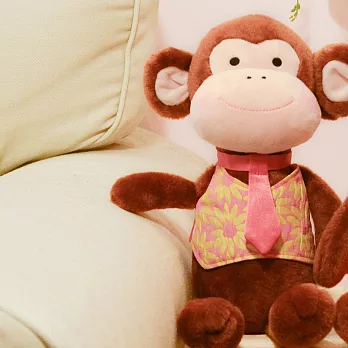 30cm情侶猴坐姿玩偶粉黃衣-男