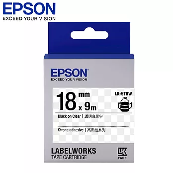 EPSON 愛普生 LK-5TBW C53S655410標籤帶(高黏18mm )透明黑透明黑