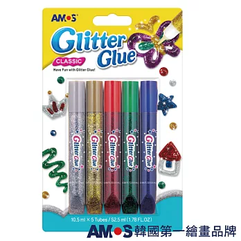 韓國AMOS 5色金蔥膠(台灣總代理公司貨)