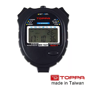 【TOPPA】台灣製多功能防潑水運動電子碼表 1/100秒跑錶 10組記憶