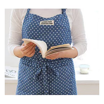 [Mamae] 出口韓國 牛仔星星圖案圍裙 簡約風格 成人廚房圍裙藍色