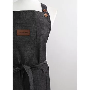 [Mamae] 出口韓國 牛仔棉紐扣時尚圍裙 簡約風格 成人廚房圍裙黑色
