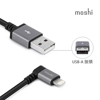 Moshi Lightning to USB 90° 彎頭傳輸線鈦黑