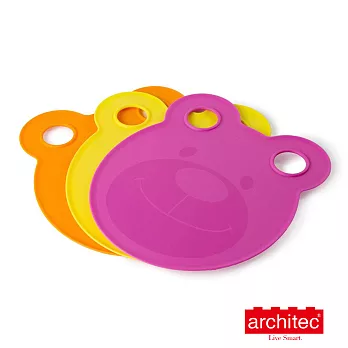 【Architec】 兒童小熊造型餐盤&砧板(Girls)-桃紅黃橘