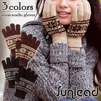 Sunlead 保暖防寒經典北歐雪花織紋針織手套(黑色)