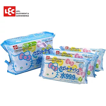 日本LEC 純水99.9%濕紙巾- Hello Kitty 袋裝80抽x3包入