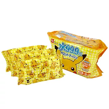 【日本LEC】寶可夢純水99.9%濕紙巾3入 (80抽/包)