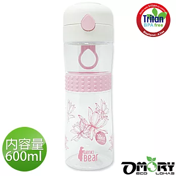 【OMORY】GENKI BEAR 水舞Tritan彈蓋水壺-600ml(4色)-粉紅