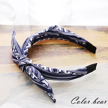 【卡樂熊】幾何民俗風圖騰蝶結造型髮箍-藍色