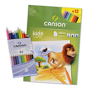 CANSON 兒童A4美術圖畫簿+色鉛筆組