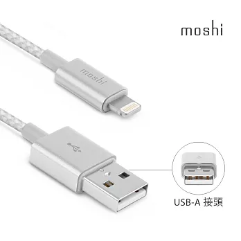 Moshi Integra™ Lightning to USB-A 耐用編織充電/傳輸線銀白