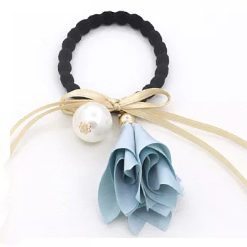 AmaZing 玫瑰花珍珠蝴蝶結髮圈 (6色任選)天藍