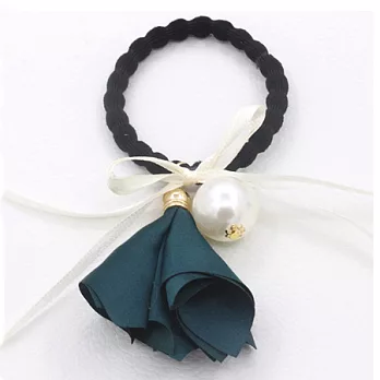 AmaZing 玫瑰花珍珠蝴蝶結髮圈 (6色任選)綠色