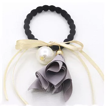 AmaZing 玫瑰花珍珠蝴蝶結髮圈 (6色任選)灰色