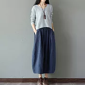 【A.Cheter】日系原生棉麻純色口袋寬鬆長裙100611FREE藍