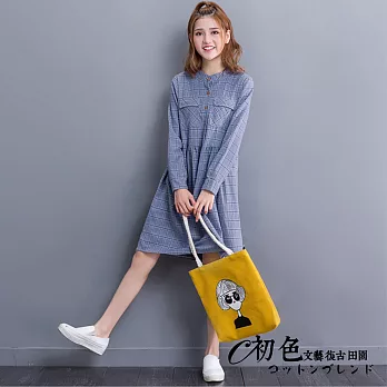 【初色】小清新格紋連衣裙-共2色-90353XL藍色