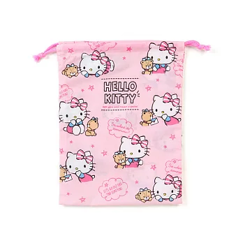《Sanrio》HELLO KITTY日本製布面縮口袋M(小熊秘語)