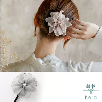 【Hera】赫拉 娟紗珍珠花朵花苞頭/丸子頭盤髮髮棒-3色(灰色)