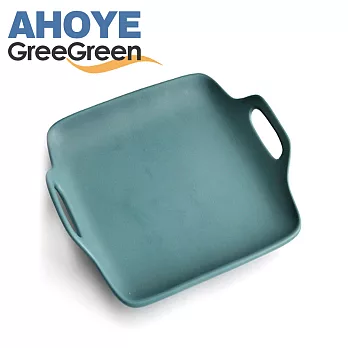 雙耳方型陶瓷餐盤 11吋藏綠