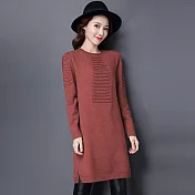 【MsMore】簡約純色長袖針織洋裝100834F磚紅