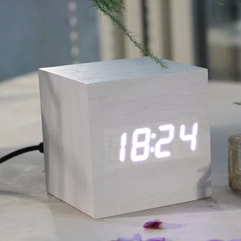 多功能木紋LED時鐘/鬧鐘/溫度計/日期‧白木紋白字
