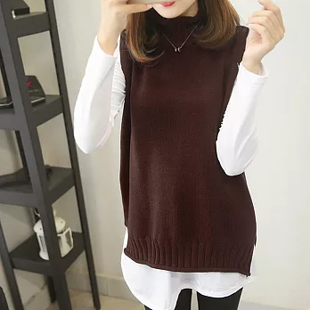 【MsMore】韓國素色修身上衣毛織背心顯瘦2件超值套裝組100911F咖啡
