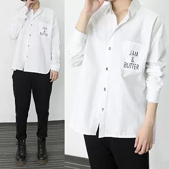 【MsMore】韓系率性設計感口袋刺繡棉質襯衫100827L白