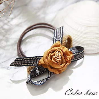 【卡樂熊】刺繡緞帶玫瑰造型髮束-卡其色