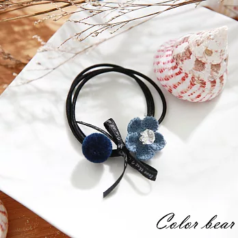 【卡樂熊】氣質小花吊墜毛球造型髮束-藍色