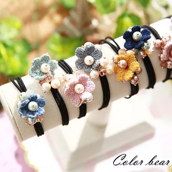 【卡樂熊】手工針織花方晶彩珠串髮束-隨機不挑色