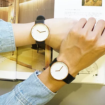 Kitch 奇趣設計 極簡設計 無數字錶面皮帶手錶 - 5款白錶面金框黑錶帶