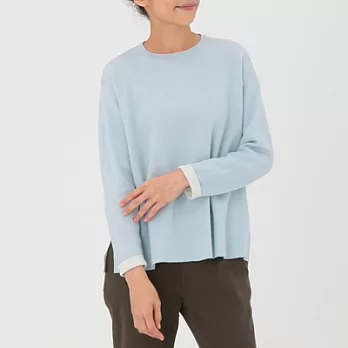 [MUJI無印良品]女有機棉混雙面織圓領針織衫XL淺藍