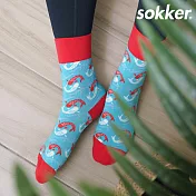 【sokker®】雙鯉躍出4分之3襪M藍