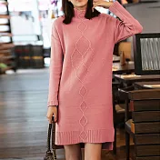 【MsMore】高領羊絨手感菱形毛織洋裝101396F粉紅色