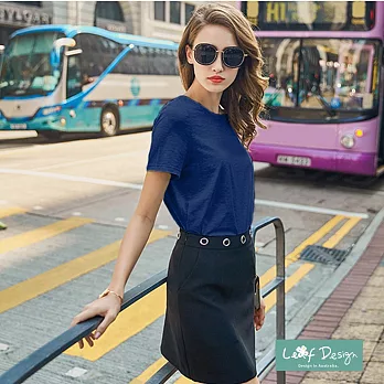 【LEAF DESIGN】歐美時尚100%純棉純色輕柔T恤M深藍