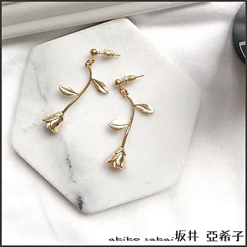 『坂井.亞希子』香檳玫瑰金屬質感玫瑰花造型耳環 -耳針款