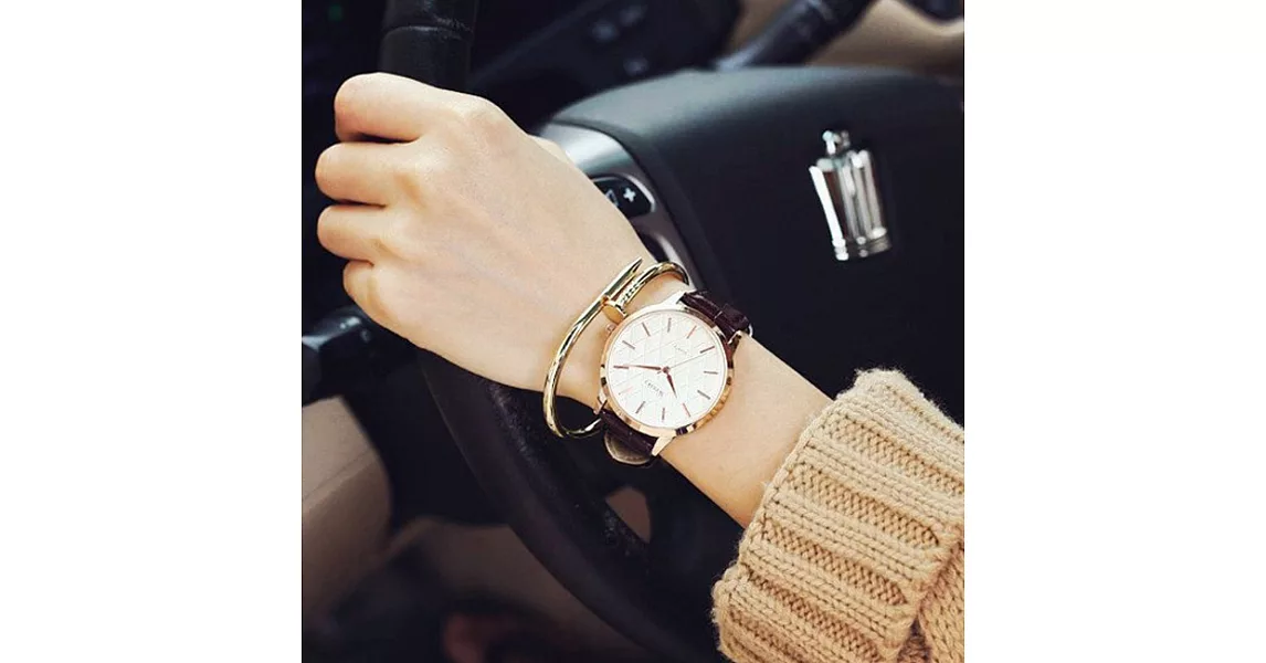 Watch-123 巴黎街5號-經典小香風菱格紋手錶 (3色任選)褐帶白盤