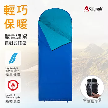 【Chinook】超級掌中寶連帽信封式睡袋20315(露營睡袋)藍綠右開