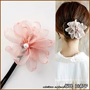 『坂井.亞希子』珍珠花朵造型丸子頭盤髮造型編髮器 -粉色