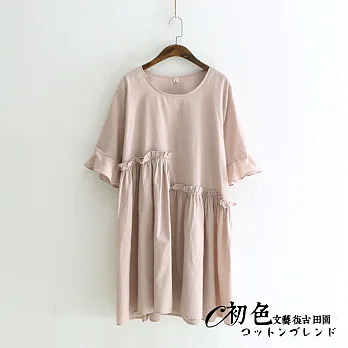 【初色】清新純色花邊喇叭袖連衣裙-共3色-91979-(F可選)F粉色