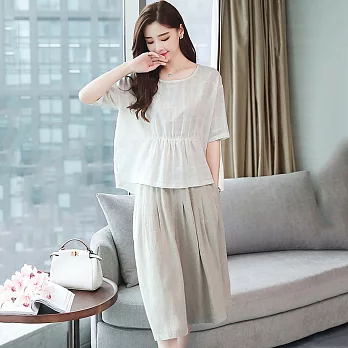 【A.Cheter】韓系美人時尚寬鬆細格上衣+八分涼感寬褲2件套組*102676M白