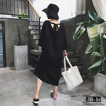 【Jilli~ko】韓版純色後綁帶連衣裙-F J6139 FREE黑色