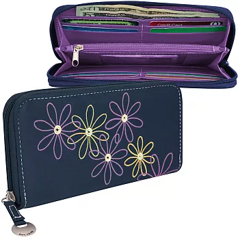 《TRAVELON》RFID七瓣花防護長夾(藍)