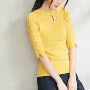 【KatieQ】晶鑽鏤空袖針織衫 1815　FREE黃色