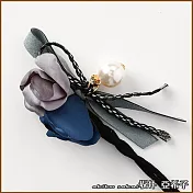 『坂井．亞希子』玫瑰花型珍珠鑲鑽丸子頭盤髮器 -藍+灰
